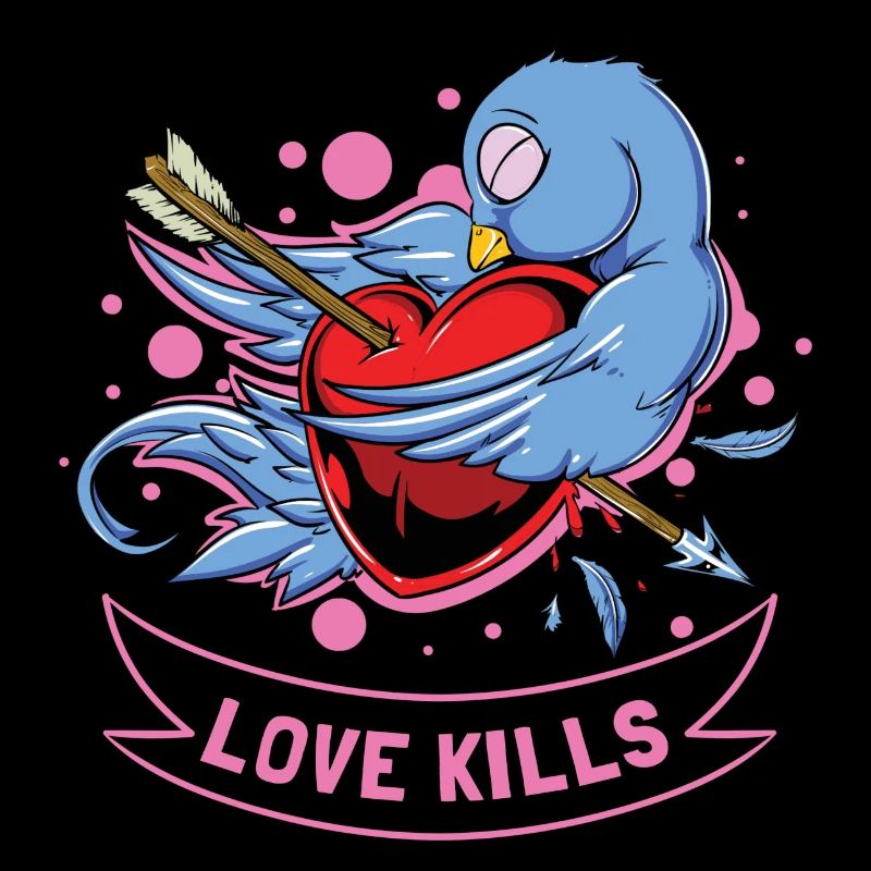 Loves kills. Liebe. Durchbohrtes Herz mit Pfeil