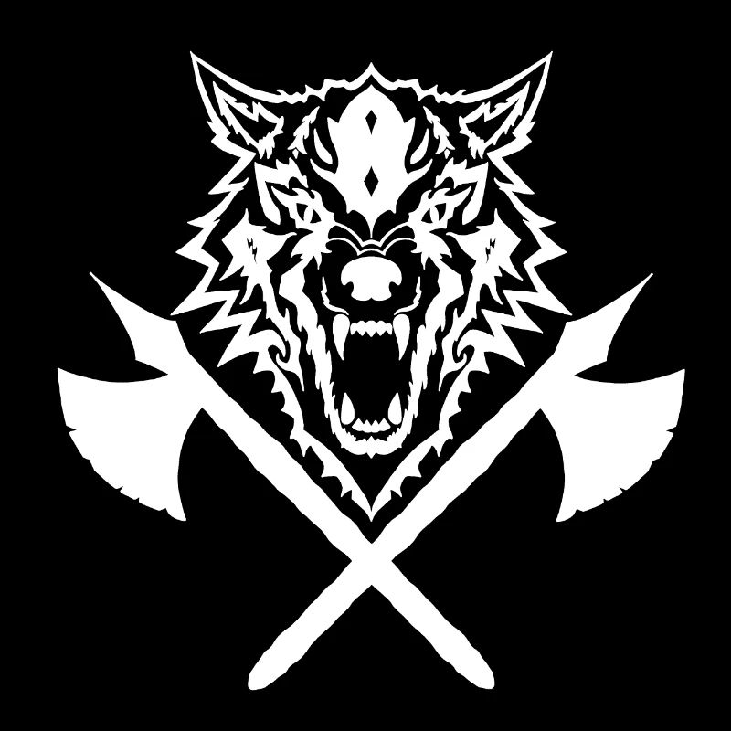 Wolf head with two axes Viking wolf white