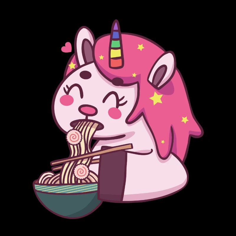 Cute unicorn eats ramen