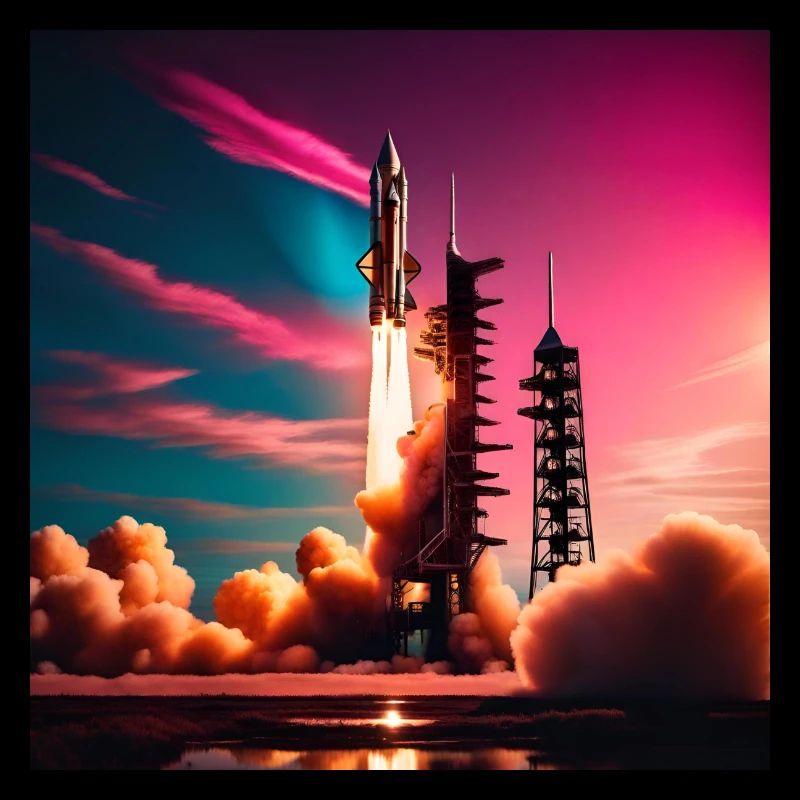 Rocket launch at sunset