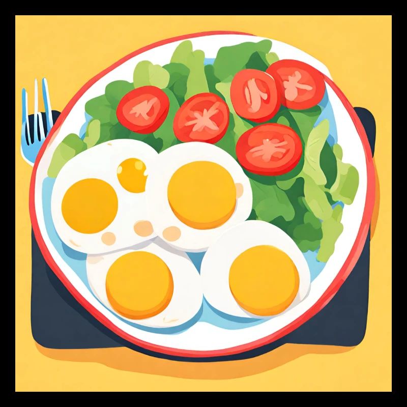 Fried eggs on a plate with salad