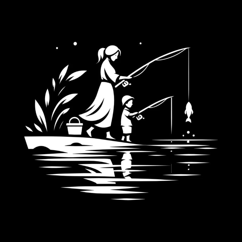 Maman et fils pêchant ensemble