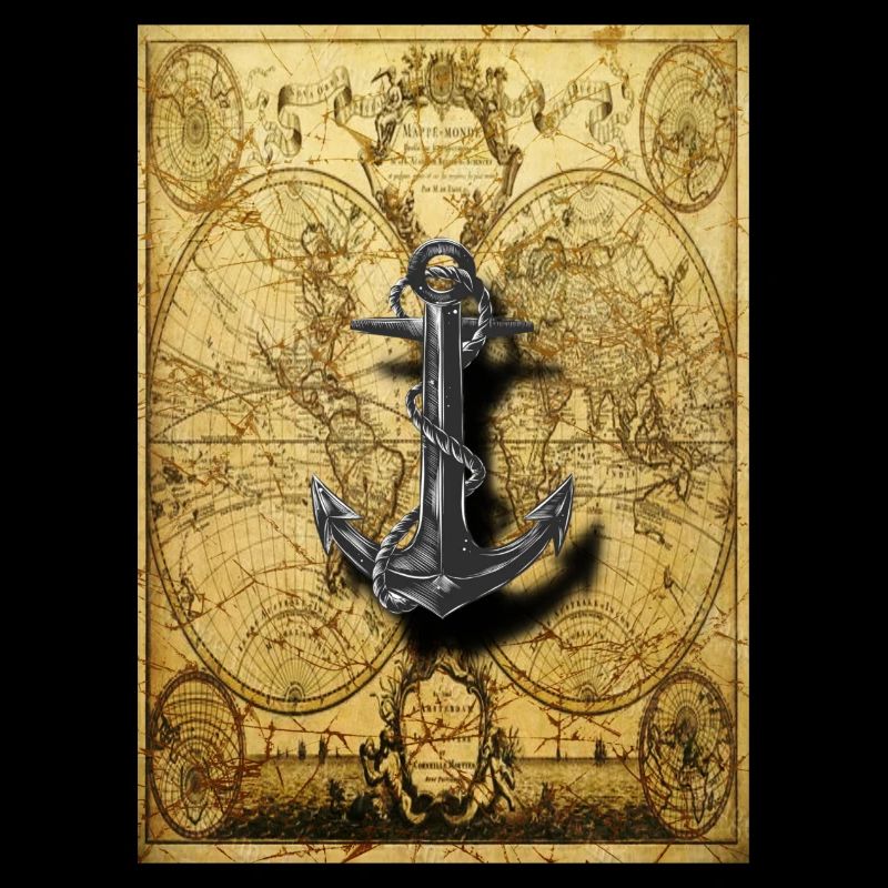 "Old marine world map with anchor 1"