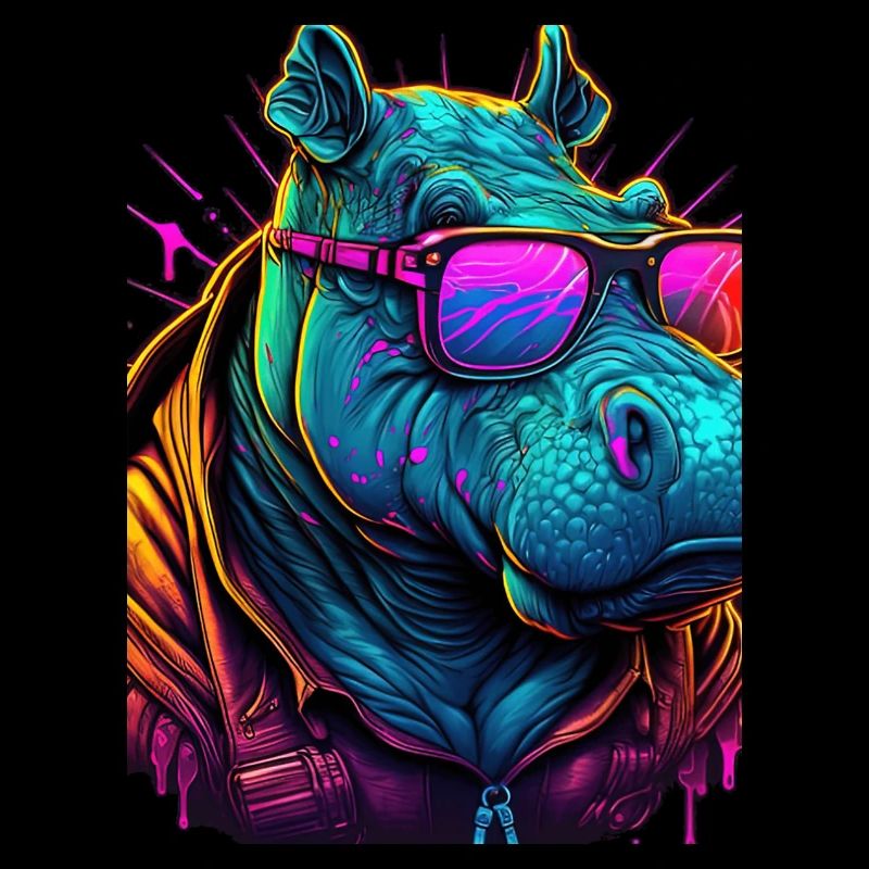 Retrowave Malinois Hippopotame avec Lunettes