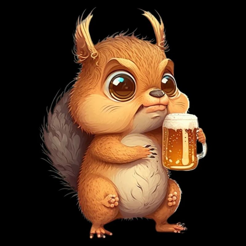 Lustiges EIchhörnchen mit bösem Blick und Bier