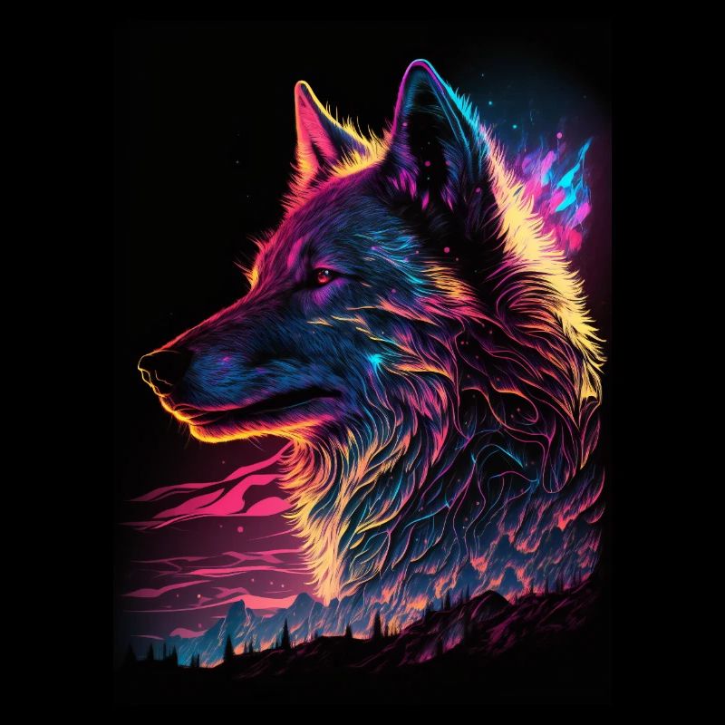 Aurora Borealis Synthwave Wolf