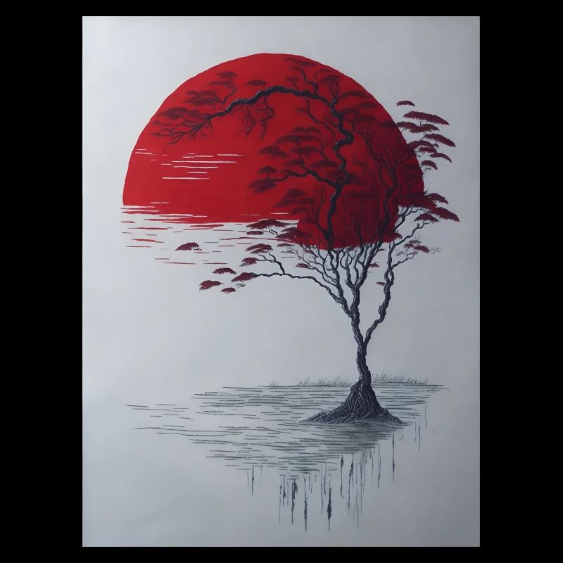 Une scène de paysage tranquille de texture de papier de riz