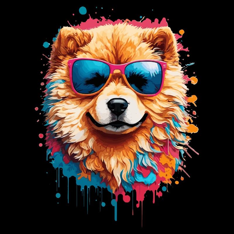 Chow Chow coloré avec lunettes de soleil