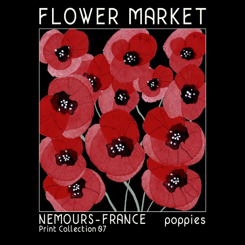 Coquelicots fleur, marché aux fleurs, style aquarelle rétro