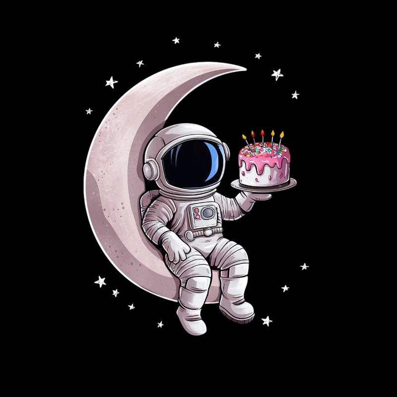Astronaute avec gâteau assis sur la lune