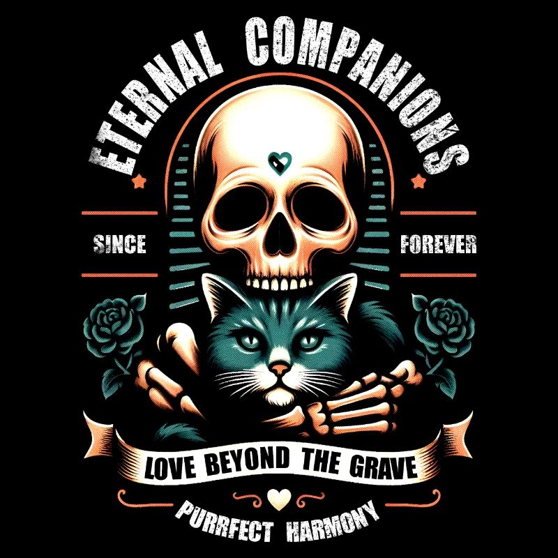 Compagnons éternels Crâne et chaton