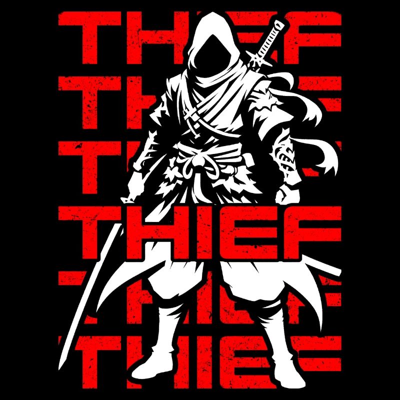 JRPG Thief Character Black, Red, White Stealth