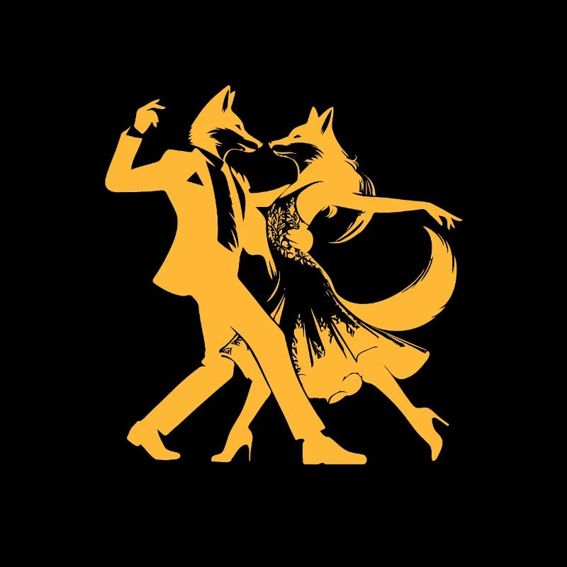 Orange foxes dancing tango