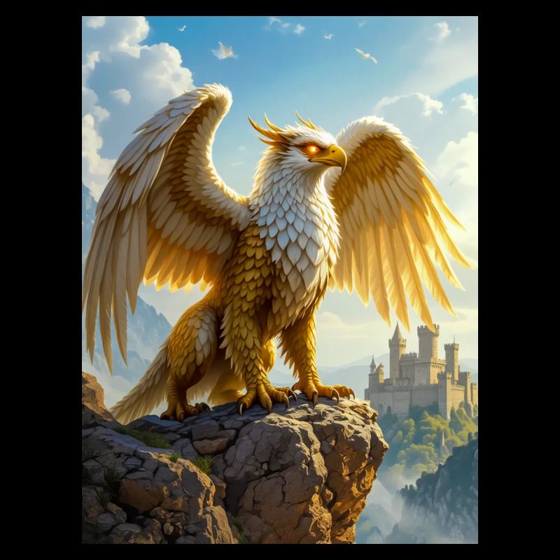 Griffon plongeur, corps de lion, ailes d'aigle, chasse