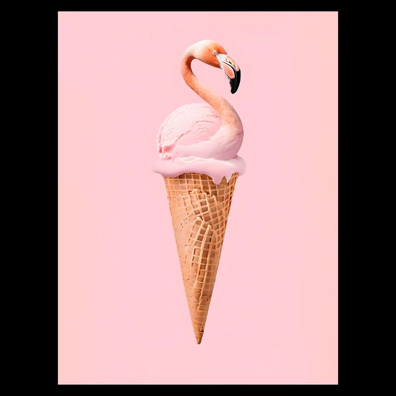Flamingo-Eis mit Waffeltüte