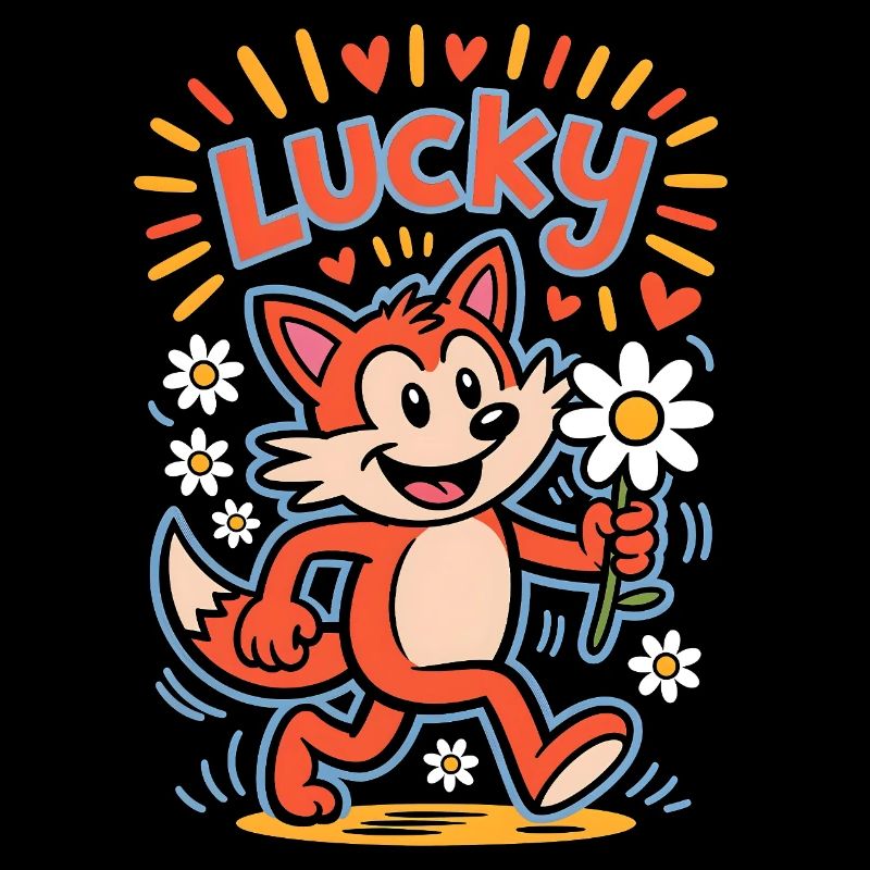 Lucky Cartoon Fox with Daisy