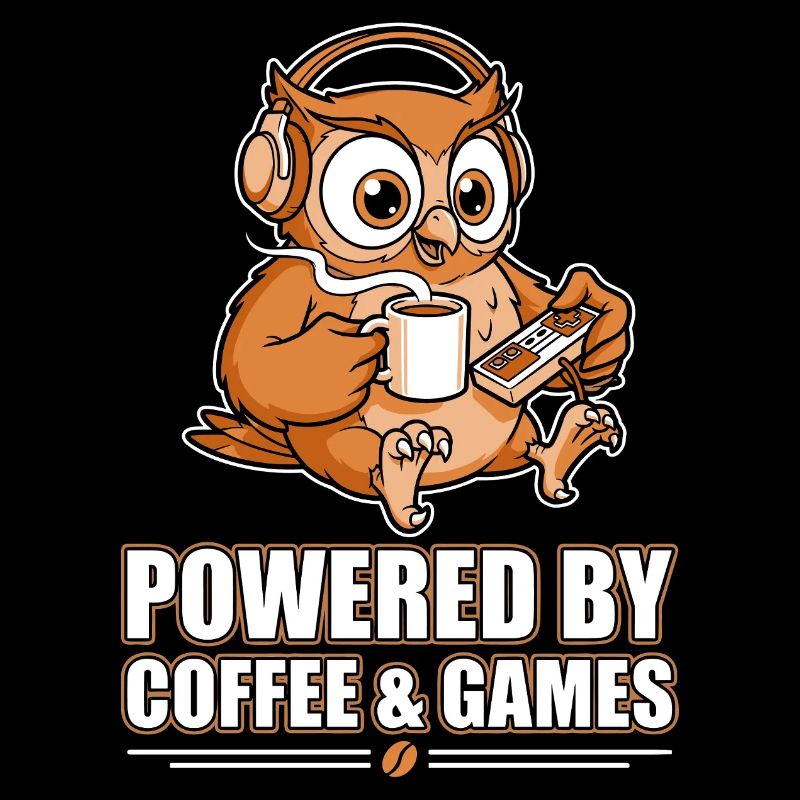 Eule mit Kaffee und Games