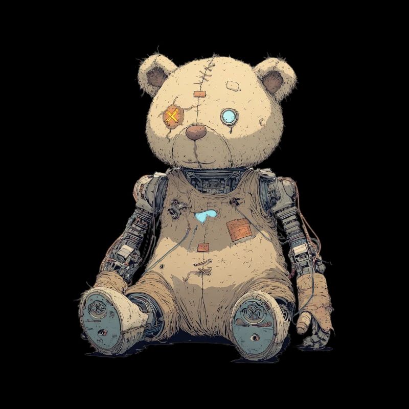 Geflickter Teddybär in Rusty Robot