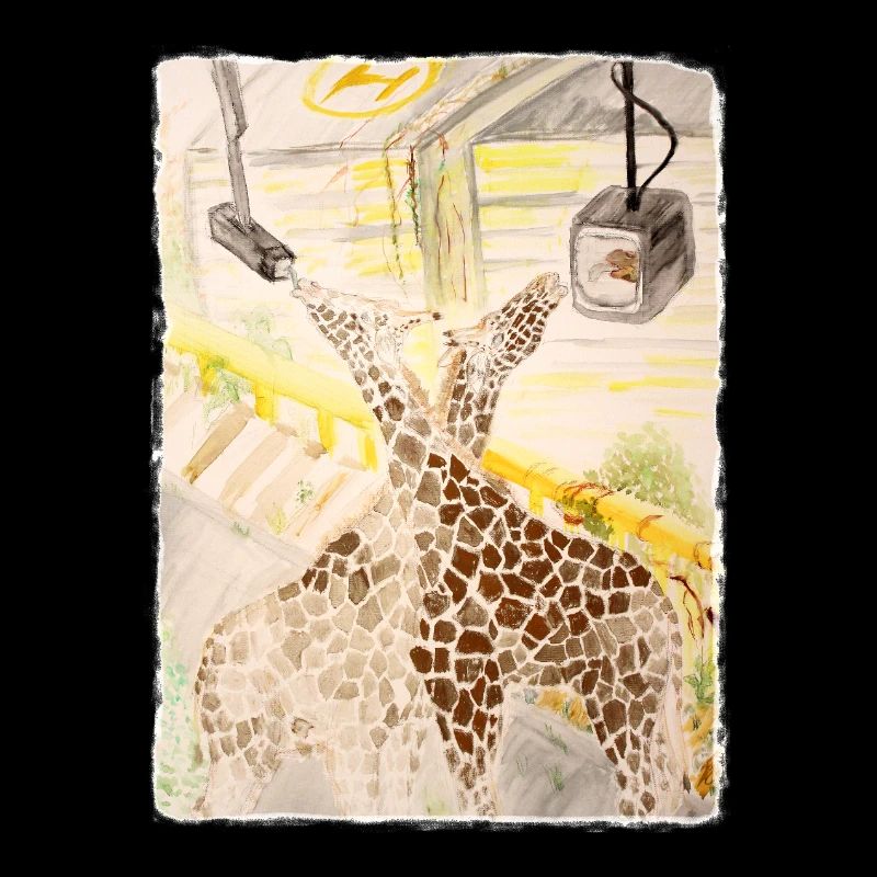 Giraffe Amid Neon Transit