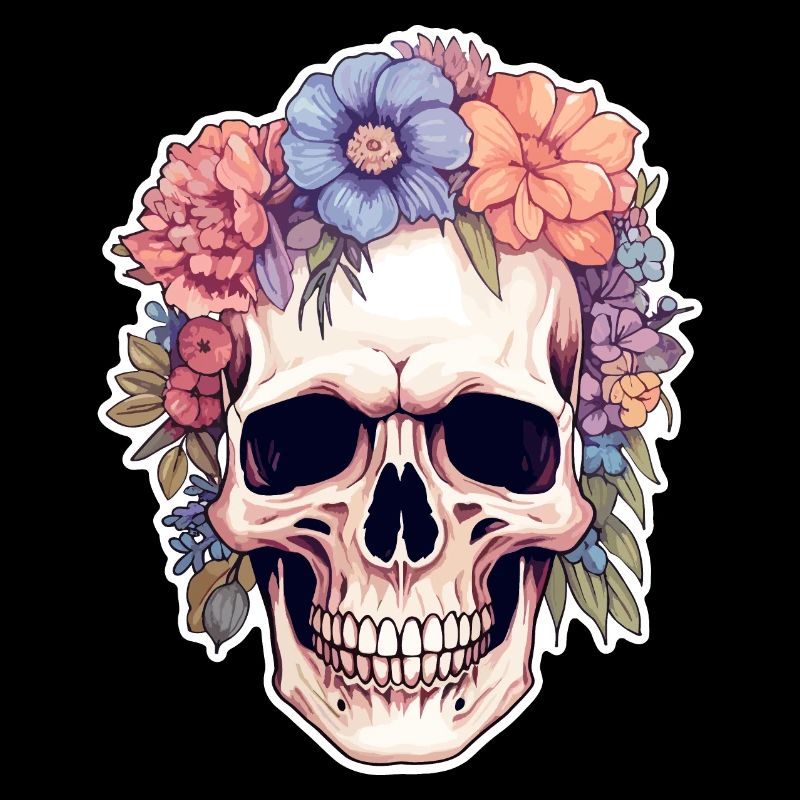 Crâne humain et fleurs 14