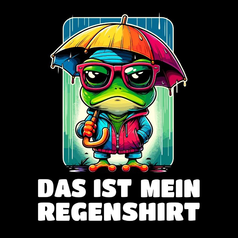Frosch im Regen mit lustigem Spruch