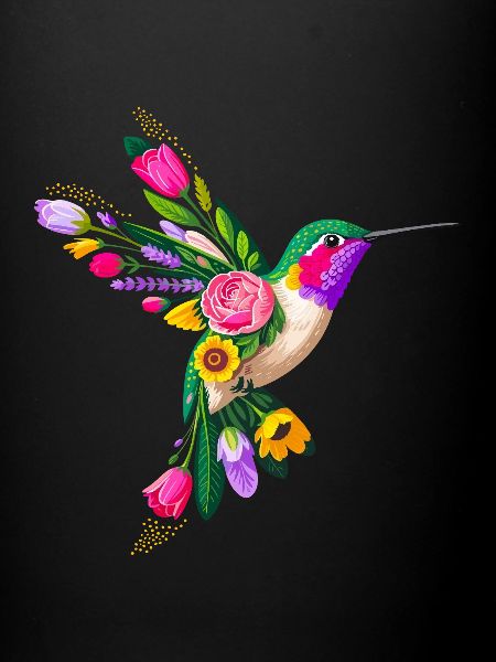 Graphisme Colibri Fleurs