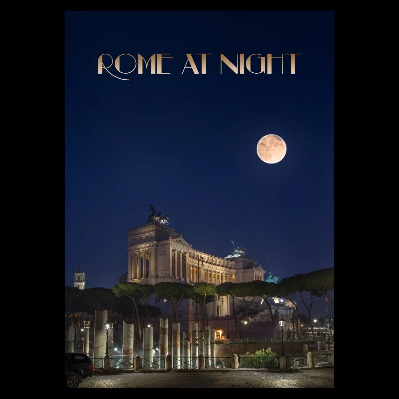 Rome at night under a full moon