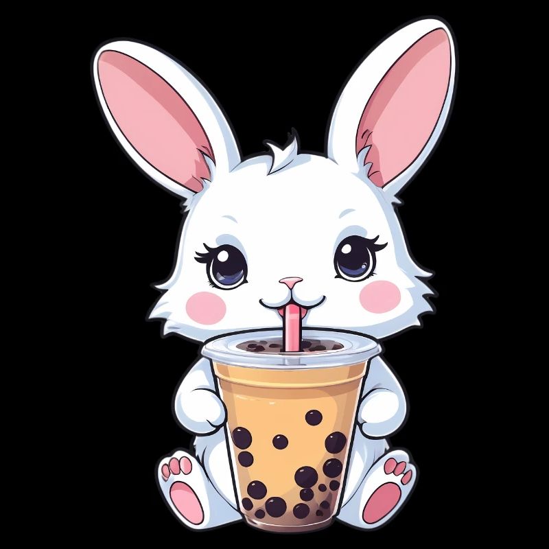 Cute Bunny Drinking Bubble Tea
