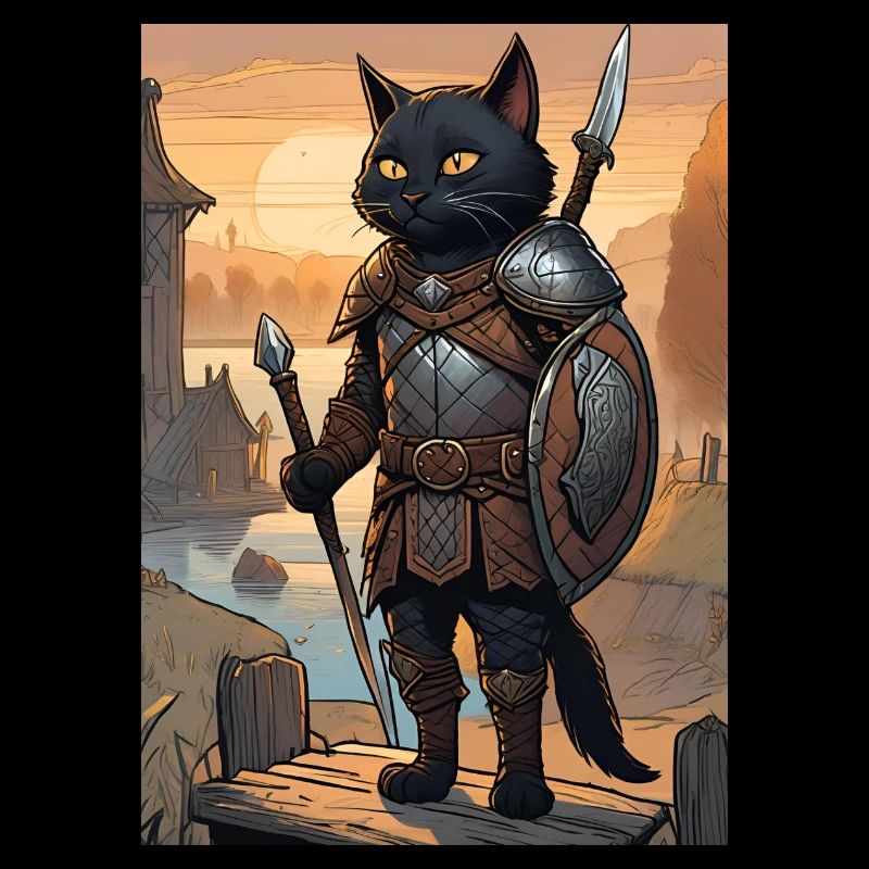 Katze Ritter Rüstung Vikinger Gemälde