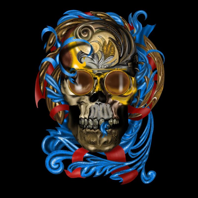 Barock Skull mit Blau Bändern