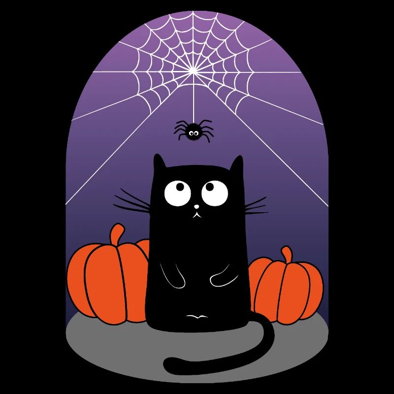Chat d’Halloween, araignée et citrouilles