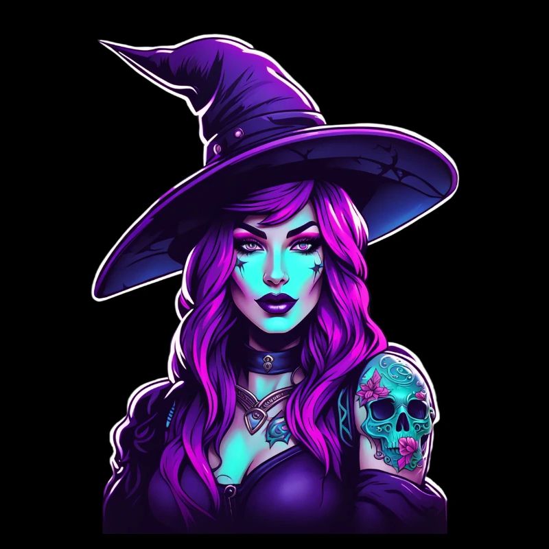 Portrait de sorcière néon en violet