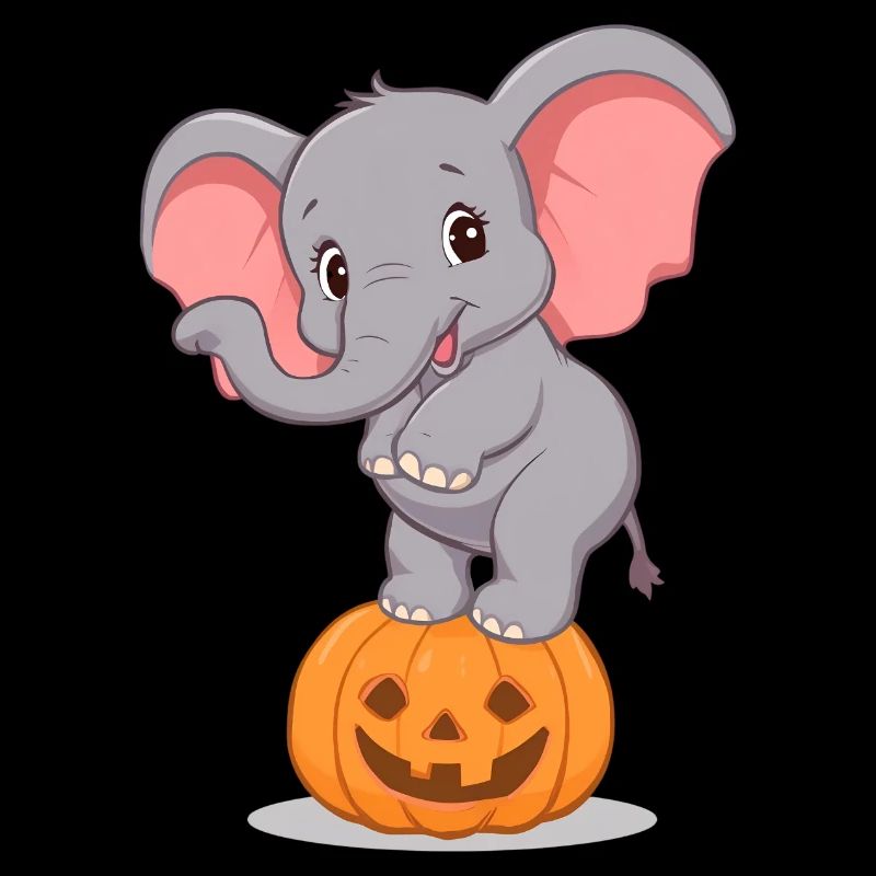 Cartoon Elephant on Halloween Pumpkin