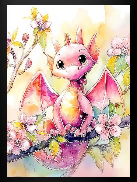 Dragon aquarelle florale