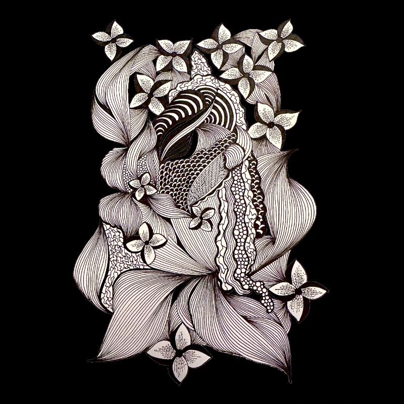 Zentangle Blumenmuster Schwarzweiß