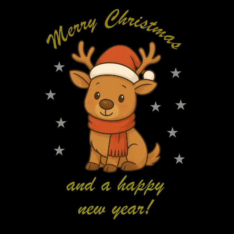 Renne avec chapeau et écharpe du Père Noël