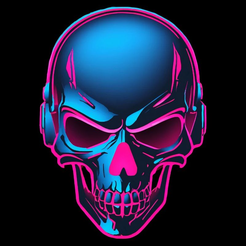 Neon Skull with Headphones