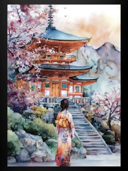 Kimono-Pagode und Kirschbäume