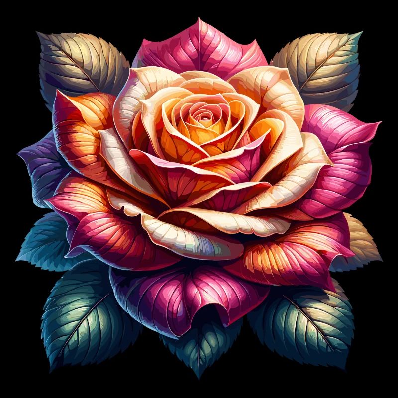 Fleur rose colorée avec des feuilles