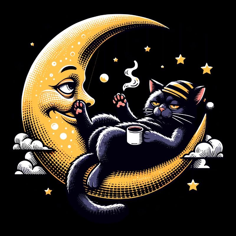 Chat endormi sur la lune avec du café
