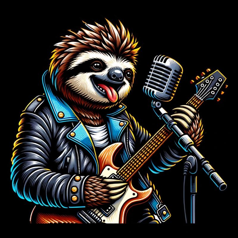 Paresseux avec guitare et micro