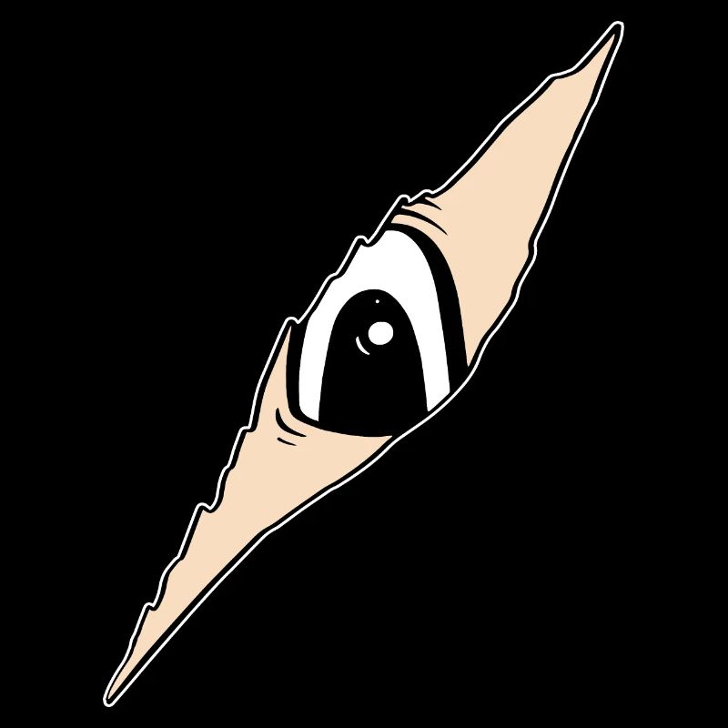 Eye peeks through a crack - torn fabric