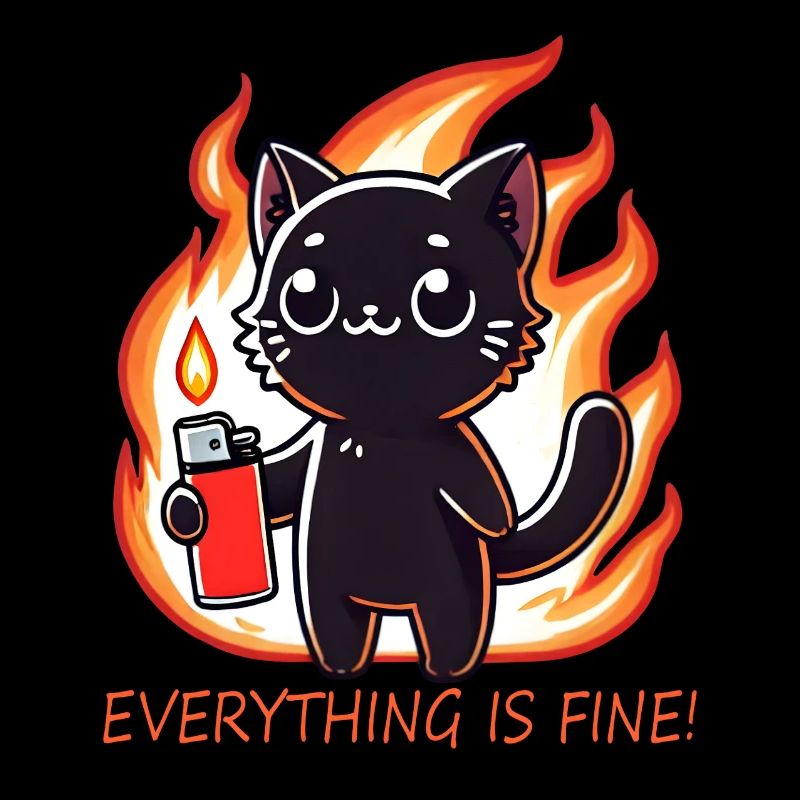 Chat noir en flammes