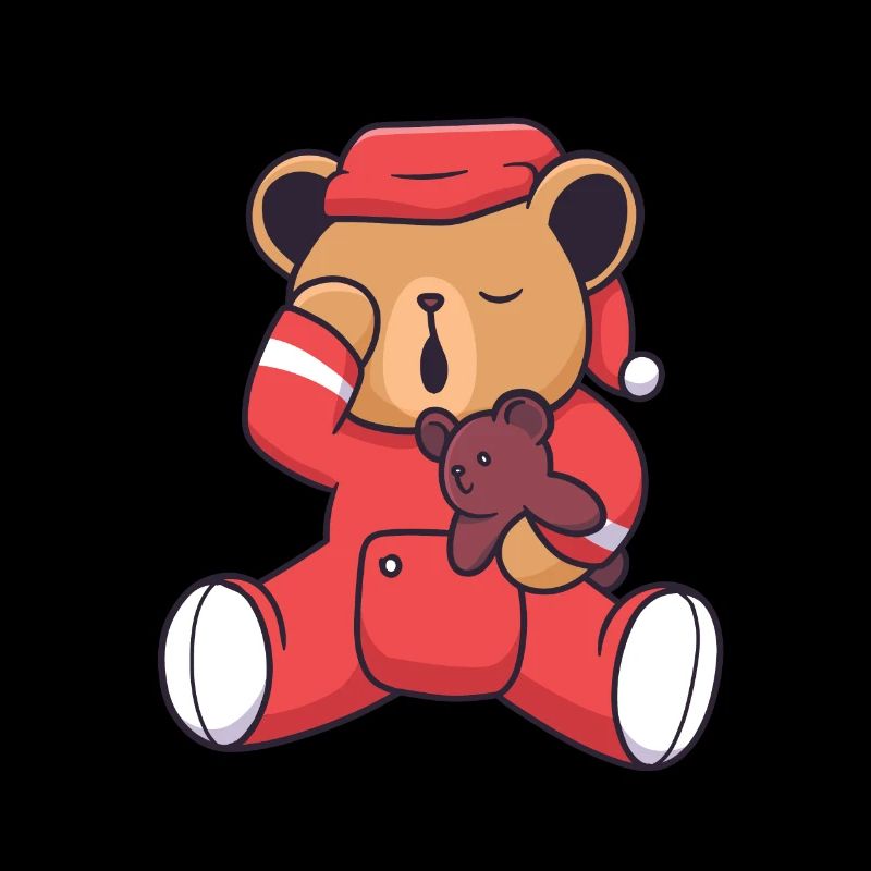 Tired bear yawns and holds teddy bear