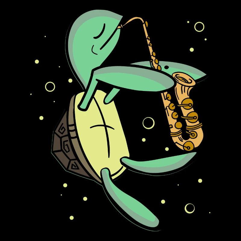 Cute Turtle Playing Saxophone