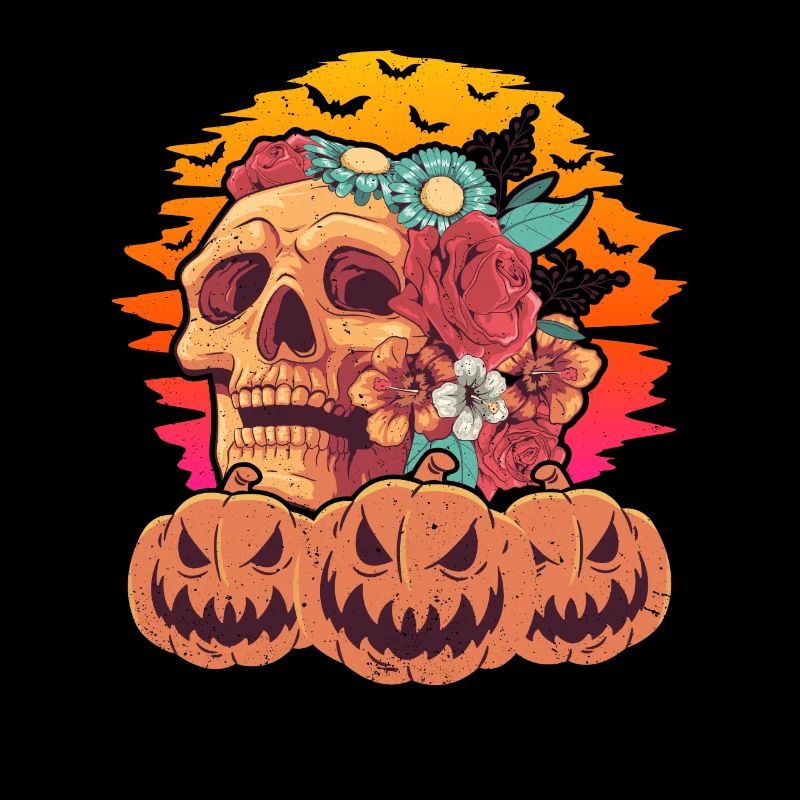 Scary Halloween Skull Pumpkins Bats
