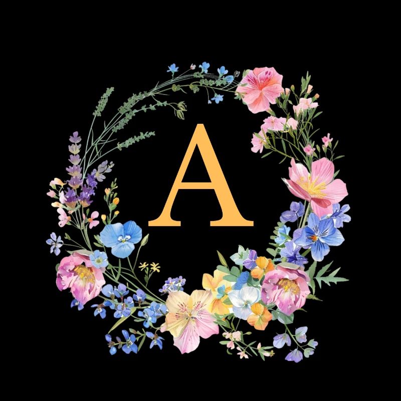 A Monogramm Floral, Blumenkranz, personalisierbar
