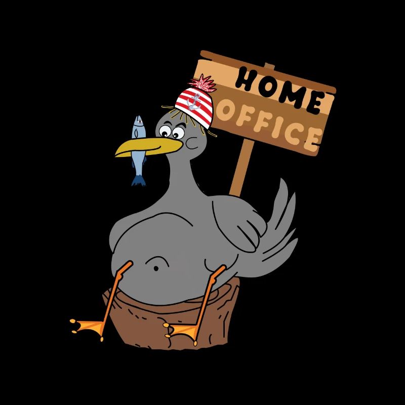 Dicke Möwe die im Homeoffice sitzt