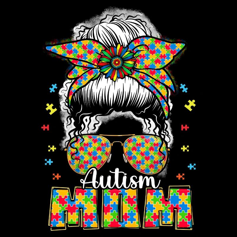 Autism Mom Puzzle Messy Bun Mom Awareness