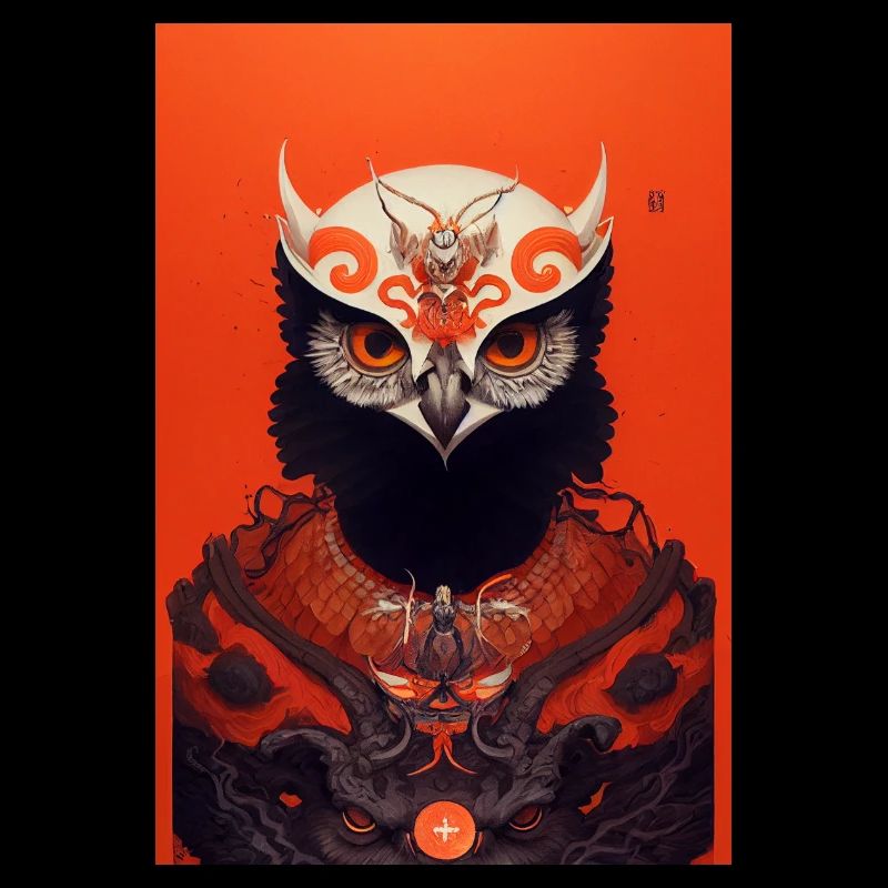 Eule Japanisch Rot Samurai